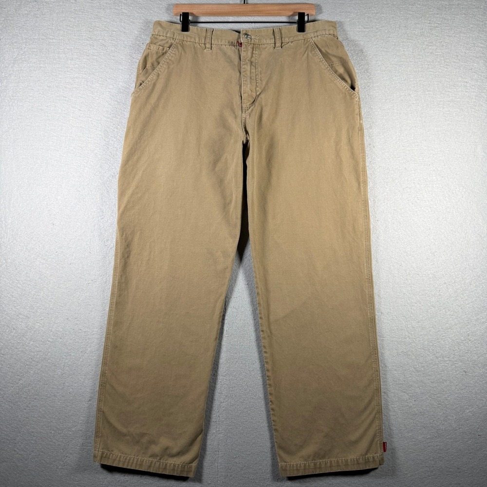 Vintage Quiksilver Mens Tan Canvas‎ Workwear Skate Pants Size 36x30 Camo Stash
